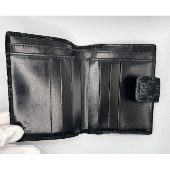 Gucci Black GG Monogram Suede Bifold Wallet with Snap Closure - Picture 6 of 8
